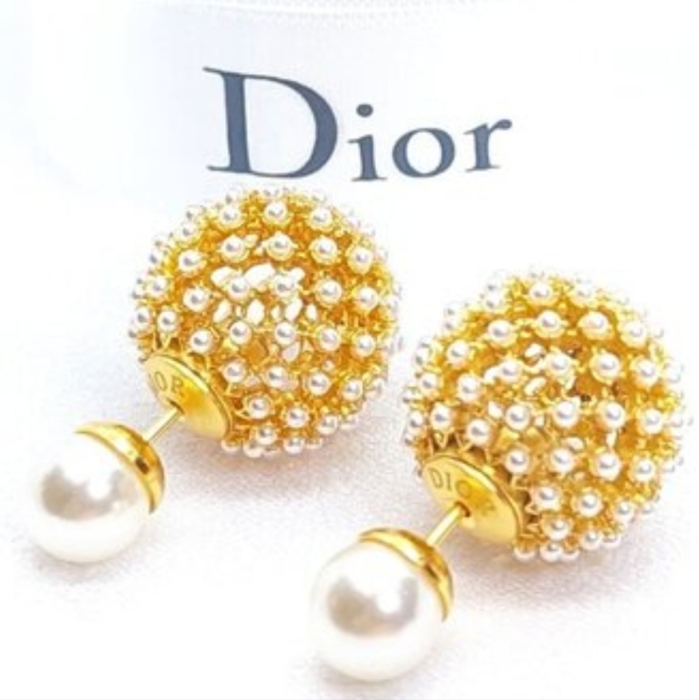 Dior Gold Pearl Caged Earrings NEW
